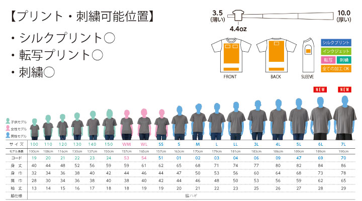 00300-ACT 4.4oz ドライTシャツ サイズ表